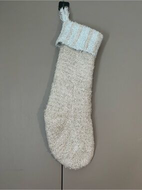 Anthropologie Cozy Fuzzy Holiday Stocking in Cream and pink